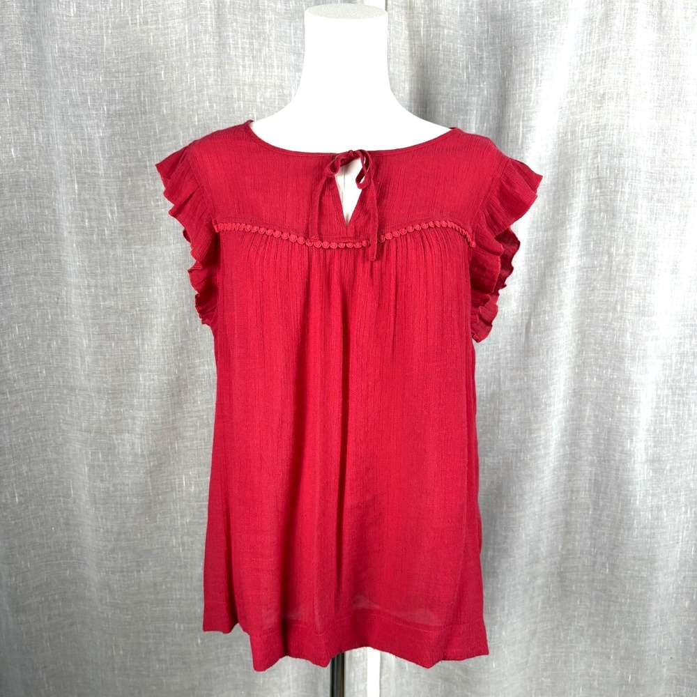 Counterparts Red Sleeveless Ruffled Top Sz XL Rayon Crinkle Casual Office Summer
